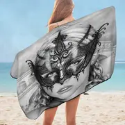 Artistic Pencil Drawing Venice Masked Woman Microfiber Beach Towel