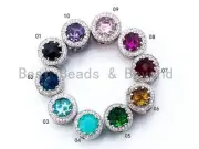 CZ Micro Pave Large Hole Spacer Beads, Black/Red/Green/Purple/Cobalt Color