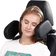 Car Seat Headrest Pillow, Memory Foam Neck Pillow for Kids and Passenger, Adjustable on Both Sides - Sleep Better in The Car (Black)