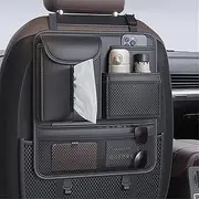 Raksonic Car Organizer Car Backseat Organiser Tissue Box Multifunctional Storage PU Material Waterproof and Anti-fouling Universal, Large Capacity Hanging Car Seat Back Storage Bag（Black）