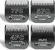 7FC/5FC/4FC/3FC Stainless Steel Dog Clipper Blades, Compatible with Heiniger/Andis/Oster A5/Wahl KM10 Series, Pack of 4, Black