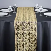 Gold Chemical Lace Sequin Table Runner 14 x 108 inch Made in USA Wedding Party