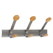 Alba PMV3 45 lb Capacity 3-Peg Wooden Coat Hook Wall Rack - Brown/Silver New