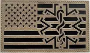 [JUJUPUPS] 3.5x2 inch Multicam Infrared IR USA American Flag EMS Star of Life Medic Paramedic Tactical Hook and Loop Patch (Coyote Brown Tan)