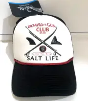NEW SALT LIFE BOARD & GUN CLUB HAT No Sea Too Rough Snapback Black w/ White Red