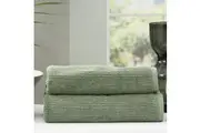 2pc Renee Taylor Cobblestone Bath Sheet Towel 160cm Cotton Ribbed 650 GSM Sage