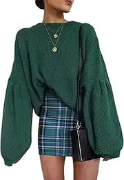 [PRETTYGARDEN] Women's Oversize Sweaters Loose Drop Shoulder Lantern Sleeve Round Neck Fashion Pullover Sweater Tops