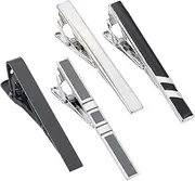 [GORGECRAFT] Tie Clip Set for Men in 4 Styles Silver Black Classic Tie Clip Long Style Tie Pin Set with Square Edges Tie Clips for Weddings Business