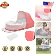 Cozy Pink Bassinet for Baby - Travel-ready Foldable Bed with Mosquito Net