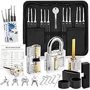 IGGDOQI Lock Pick Set, [42Pcs] Premium Practice Lock Picking Tools Set, 4 Transparent Training Padlocks for Lockpicking, Perfect for Beginner, Locksmith, Professional Training (Black)