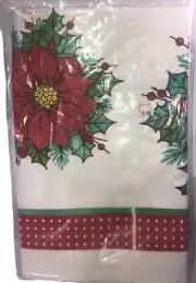 Christmas Table Cover Vintage Paper Tablecloth Wht Red Poinsettia Crown Drug New