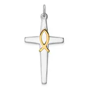 Sterling Silver Rhodium-Plated & Gold Tone Cross Pendant