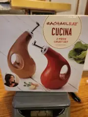 Rachael Ray Cucina 2 Piece Rustic Stonewear Cruet Set Red and Brown EUC