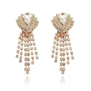 Culturesse Dawn 11cm Clear Diamantes14K Gold Plating Earrings For Pierced Ears