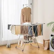 Giantex Foldable Clothes Drying Rack, Stainless Steel Gullwing Style Rack w/6-Level Adjustable Height, High Hanger Design, Side Clips, Collapsible Laundry Hanger for Clothing Towels Socks