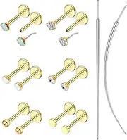 [JeryWe] 20G/18G Flat Back Earrings Stud - Hypoallergenic Earrings for Women - 316L Surgical Stainless Steel Tragus Cartilage Lip Medusa Piercing Jewelry - Threadless Nose Stud for Women Men