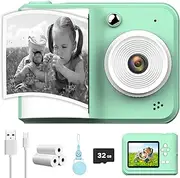 ZOMFOM Kids Camera Instant Print, 2.4’’ Inch Kids Instant Print Photos 1080P Camera with 3 Rolls Photo Paper, 32GB Card, Portable Toy Christmas Birthday Gifts for Boys Girls Age 6 Above – Blue