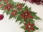 Christmas handmade table runner, red and green floral Poinsettia runner