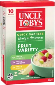 UNCLE TOBYS Oats Quick Sachets Fruit Variety Pack, 10 Sachets