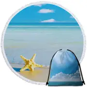 Yellow Starfish and Blue Ocean Beach Towel