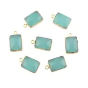 Aqua Chalcedony Yellow Gold Plated DIY Single Bail Connector Lot of 7 Pcs