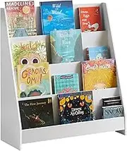 SoBuy Kids Bookshelf with 5-Tier Rotating Display Children's Bookcase & Toy Storage Organizer, White Open Shelf for Bedroom, Nursery, or Playroom KMB32-W