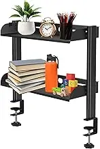 DJAPWPX Clamp On Desk Shelf, 2 Tiers Desktop Clamp Organizer, Easy to Install Table Mount Shelf, Space Saving Desktop Shelf for Office Sturdy Table Accessories