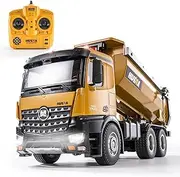 YAZHIYI RC Dump Truck Toy, 10CH Remote Control Dump Truck for Boys, Heavy Duty Metal Construction Vehicles, 7KG+ Load Capacity, Birthday Gifts Ideas for Kids Adults, 1/14 Scale Trucks (with Gift)