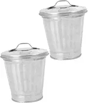 BESPORTBLE 2pcs Small Tin Rubbish Bins with Lid - Stylish Indoor and Outdoor Trash Cans for Bathroom - Office or Nursery Galvanized Iron Mini Garbage Bins for Organizing and