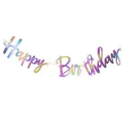 Tatuo Shiny Happy Birthday Banner Sign Iridescent Happy Birthday Banner Silver