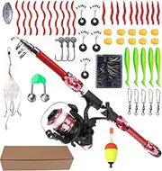Child Fishing Pole | Kids Fishing Kit | Set of 55 Telescopic Lightweight Pole Combo Gear for Dock Shore Catfishing Kayak Bass Trout Crappie