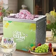 Stir-Fried Ice Cream Roll Machine, Stainless Steel Ice Cream Roll Maker with 350 * 350 * 35mm Wok, 360° Defrost, No Pre-cooling Required, 30S Quickly Evenly Stir Fry,for Frozen Yogurt,Ice Cream Rolls
