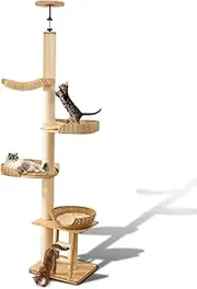 Floor to Ceiling Cat Tree with Scratching Posts, Corner Tall Cat Tower with Woven Condos & Ladder, Large Sturdy Cat Tower for Indoor Cats