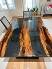 48"x36" Black Epoxy Resin Wood Dining Table Top Kitchen Console Slab Home Decor