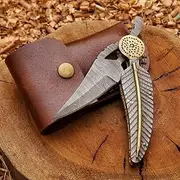 Handmade Damascus Leaf Folding knife Damascus Hunting Knives with Sheath Damascus Pocket Knife Premium Quality camping Knife