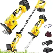 Cordless Hedge Trimmer, Handheld Strimmer Grass Cutter with 2 Blades, 1-30Cm Adjustable Telescopic Rod, Electric Shrub Tree Prunner for Garden, Shrub, Lawn Trimming 1 Battery