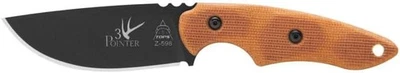 TOPS Knives 3 Pointer Fixed Blade Knife with Tan Canvas Micarta Handles