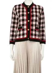 Checkered Wool Knit Cardigan