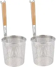 Effortless Cooking Tool 2 Stainless Steel Mesh Noodle Baskets Handle Spaghetti Strainer for Pasta Ramen Dumplings