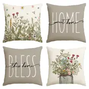 4Pcs Fall Wildflowers Home Sweet Home Throw Pillow Covers