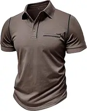 [PHJTOMK] Men's Button Collar Tennis Shirts Moisture Wicking Cotton Polo Shirt Slim Fit Performance Golf T-Shirt with Pocket
