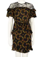 Black Lace Detail Floral Mini Dress