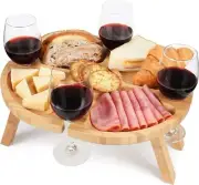 Portable Outdoor Picnic Snack Tray Table with 4 Wine Glass Holders Foldable