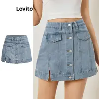 在飛比找蝦皮商城優惠-Lovito 女士休閒素色系扣前假兩件合一牛仔短褲 L83E