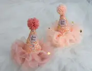 Lace Crown with Tulle 1st Birthday Crown Smash Cake Outfit Glitter hat with tull
