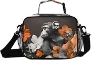 Insulated Lunch Box Monkey Florals for Women Men - Ideal for Work, Picnics - Includes Adjustable Shoulder Strap