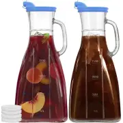 Glass Carafe with Lid Square Carafe for Mimosa Bar 2 Pack Clear Glass Pitcher...