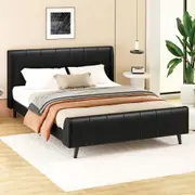 ALFORDSON Bed Frame King Size Upholstered Platform Black Leather HARLENE