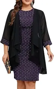 [ZOMVA] Plus Size Sparkly Formal Dress Suit 2 Piece Mother of The Bride Groom Chiffon Jacket Outfit Cocktail Evening