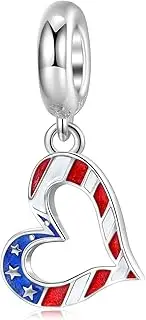 [LAMOONY] USA Flag Charm 925 Sterling Silver Heart Charm Butterfly Sun Moon Star Love Anniversary Charm for Pandora Charm Bracelet